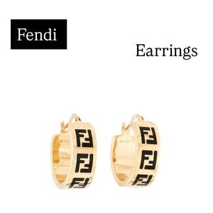 Fendi Gold and Black Logo Hoop Earrings